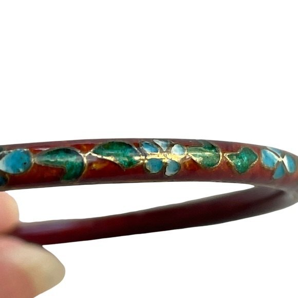 Vintage Cloisonne Red Bangle Bracelet - Picture 4 of 10